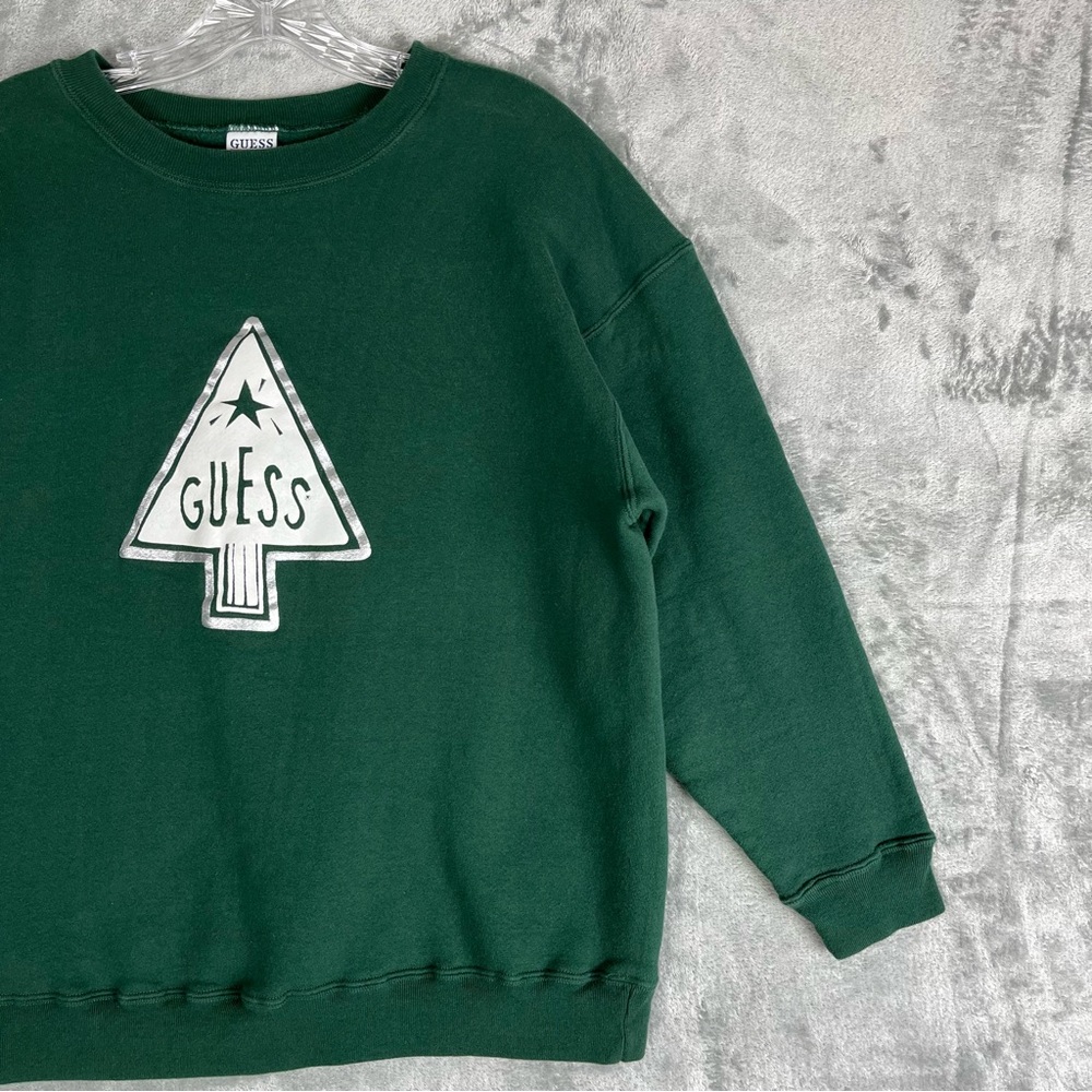 Vintage 90s Y2K Guess Christmas Tree Graphic Sweatshirt OSFA Medium Large Grunge - Picture 4 of 12